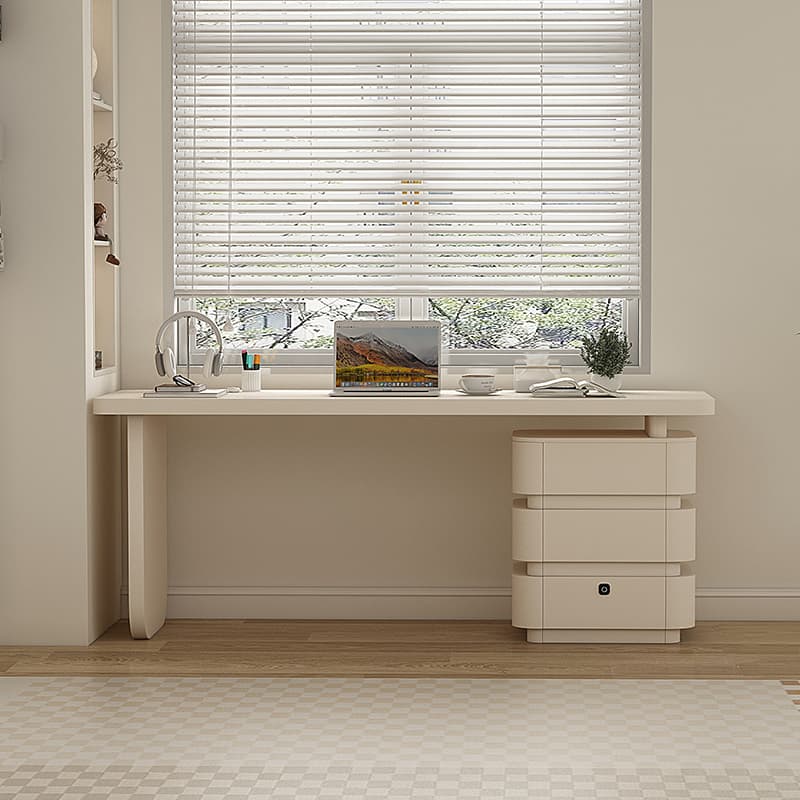 White Desk with Integrated Storage Cabinet and Drawers, Suitable for Adults, Home Office Desk with Large Desktop, ins Style