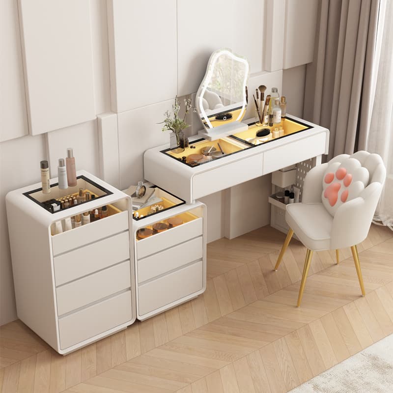 Master Bedroom Dressing Table and Cupboard Integrated Dressing Table Bedroom Simple Modern 2025 New Solid Wood Bedside Table Cream Style