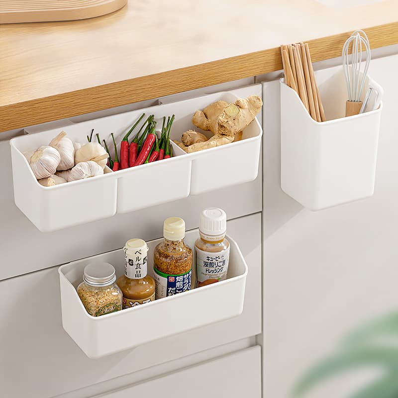 Wall-Mounted Kitchen Cabinet Door Storage Box, No-Drill Spice Rack, Cabinet Door Storage Organizer for Onions, Ginger, and Garlic, Hanging Basket