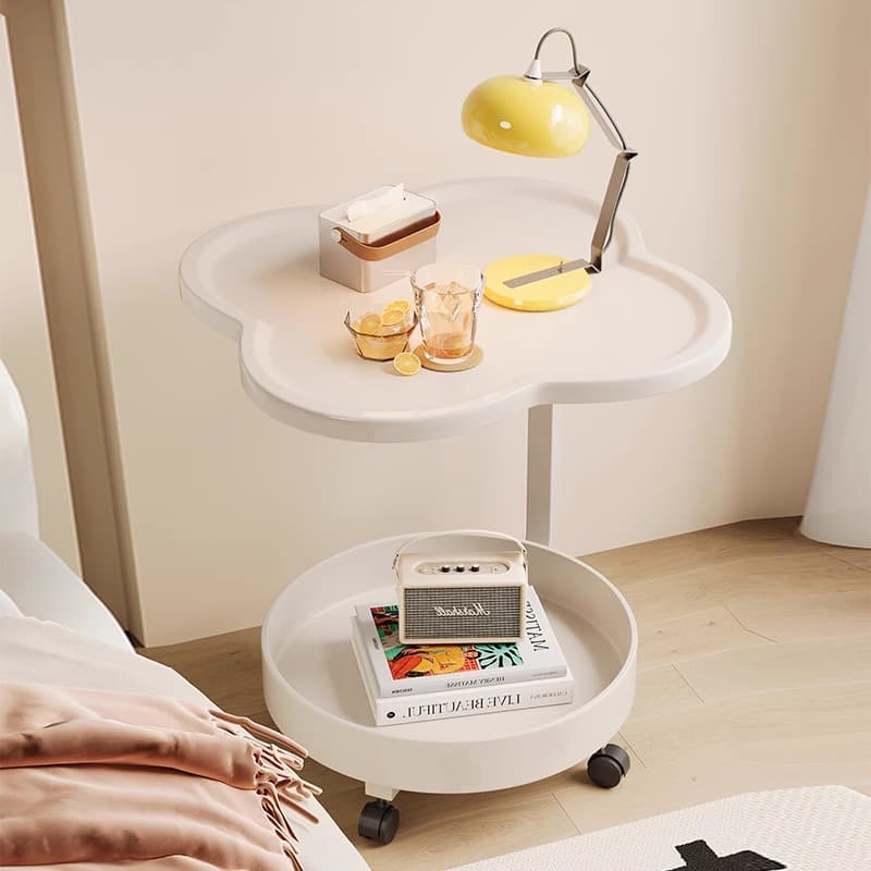 Cream Style Sofa Side Table Living Room Coffee Table Minimalist Modern Bedroom Bedside Cabinet Movable Small Table Storage Rack