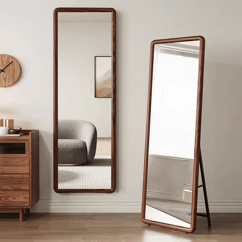 Solid Wood Mirror for Home Girls' Bedroom Floor Mirror Clothing Store Fitting Mirror High-End Dressing Mirror Wall-Mounted Full-Length Mirror