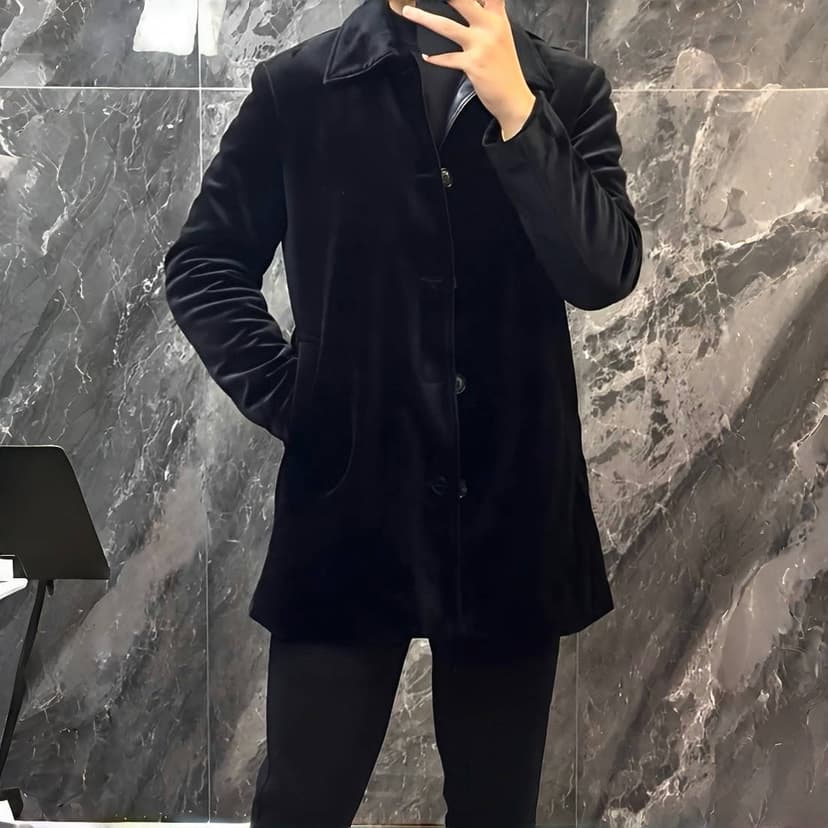 Men's Trench Coat 2025 Autumn and Winter New Style Light Luxury Business Black Velvet Comfortable Stylish Versatile Trendy