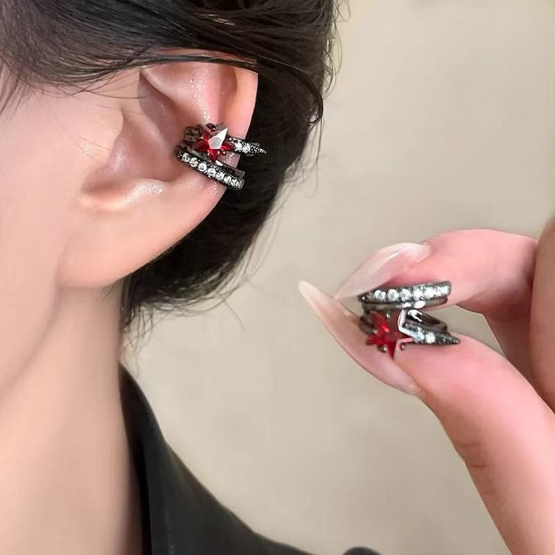 Sweet and Cool Style Double-Layer Zircon Star Ear Clips Without Piercing, High-End and Elegant Earrings, Fashionable and Unique Ear Accessories for Trendy Girls
