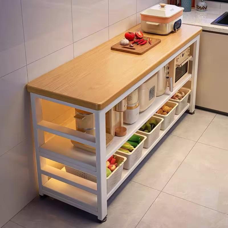 Kitchen Rack Floor-Standing Multi-Functional Vegetable Cutting Table Household Multi-Layer Microwave Pot Storage Cabinet Narrow Side Cabinet