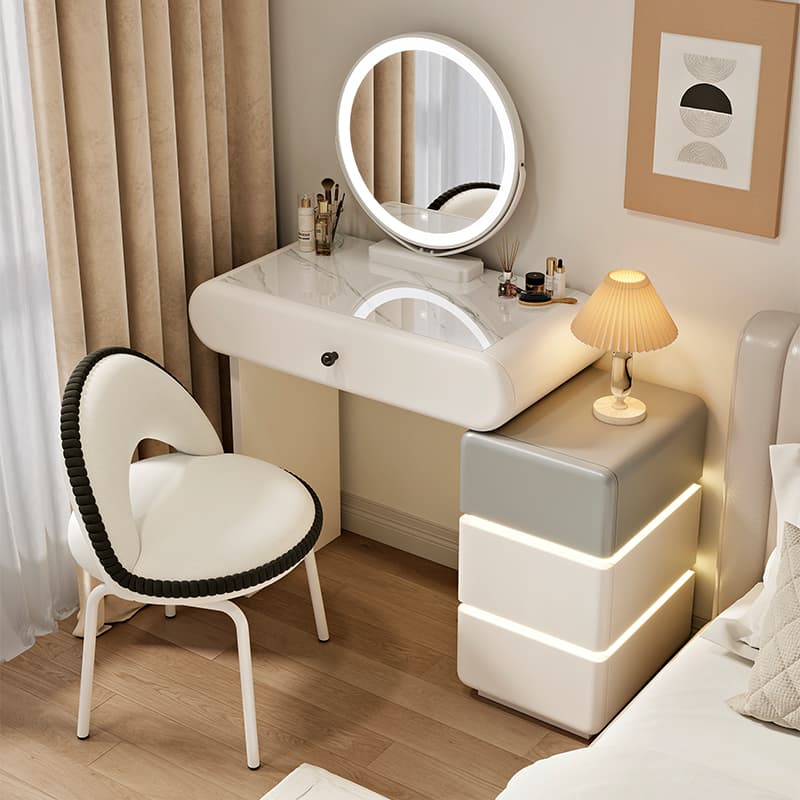 Cream-Style Slate Dressing Table for Bedroom, Modern and Simple 2022 New Model, Light Luxury Small Apartment Vanity Table with Integrated Drawer Cabinet