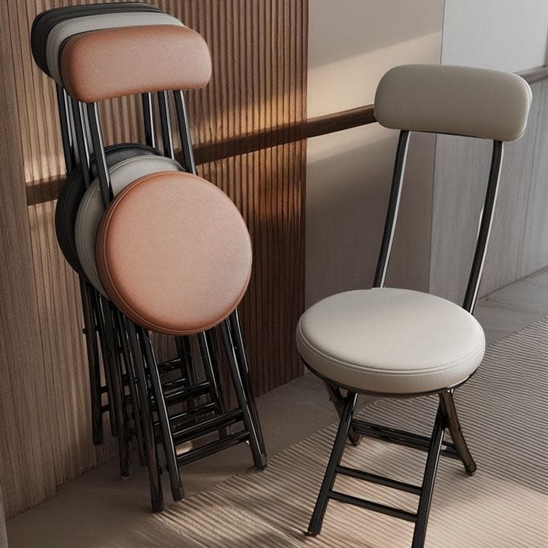 Folding Chair, Home-Use Backrest Chair, Dining Chair, Portable Round Stool, Stackable Bench, Space-Saving Dining Table Stool