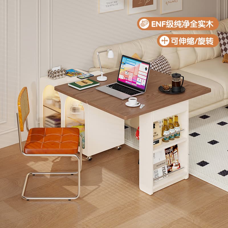 Cream-Style Designer High-End Bar Desk Integrated with a Living Room-Style Study Desk with Cabinet, Movable and Foldable