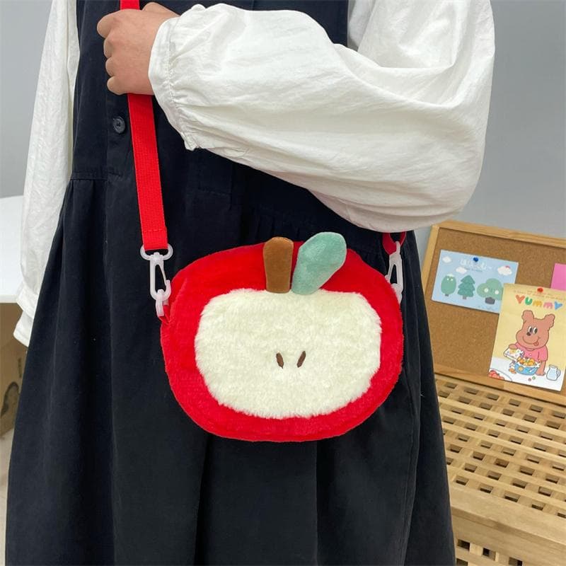 Jiji Upward Original Cute Apple Crossbody Bag Plush Versatile New Year Gift Prosperous Mobile Phone Bag