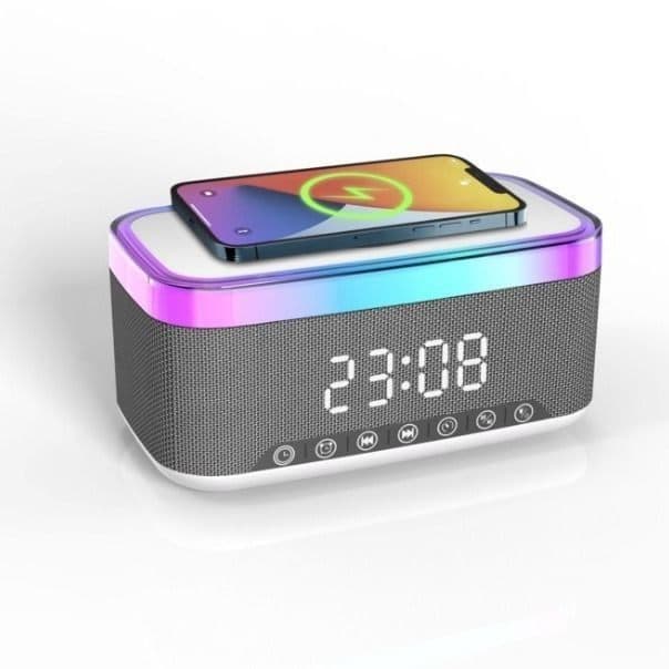 New Foreign Trade Product Led Display Clock Alarm Clock 15W Wireless Charging Speaker White Noise High-Power Bluetooth Small Speaker