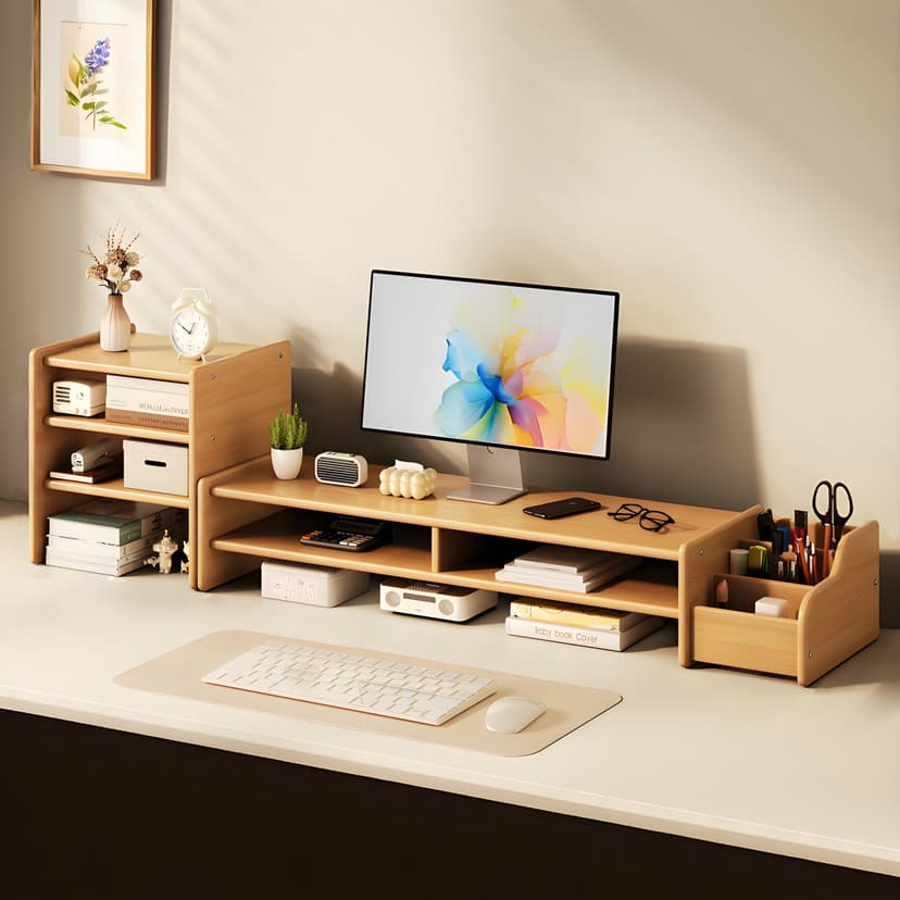 Desktop Computer Monitor Riser Workstation Laptop Riser Bracket Desktop Storage Rack Keyboard Storage Rack