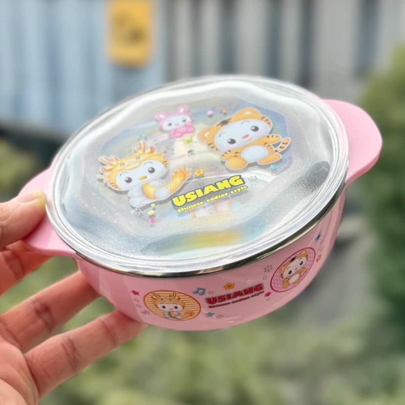 Yu Mama 3.9 Yuan 304 Stainless Steel Uncoated Children's Bowl, Supplementary Food Bowl, Double-Layer Anti-Scalding, Anti-Fall Rice Bowl for Drinking Soup