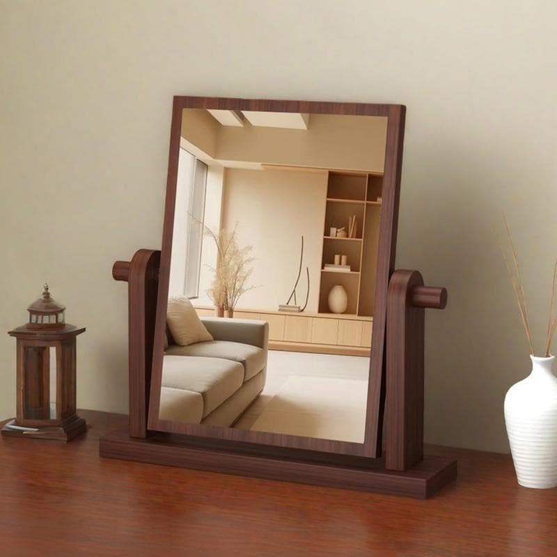Solid Wood Makeup Mirror Tabletop Desktop Home Master Bedroom Rotatable Retro Vanity Mirror Student Dormitory Portable Mirror