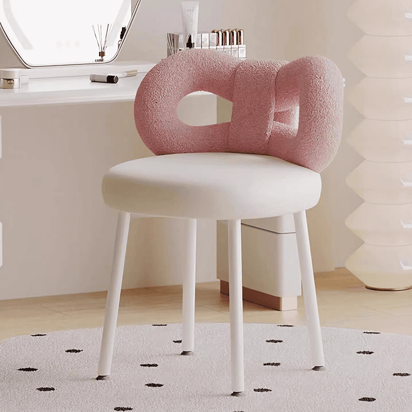 Dining Chair for Home Use, Dining Table Chair, Makeup Stool for Girls' Bedroom, Cream-Style Manicure Stool with Backrest, Dressing Table Chair