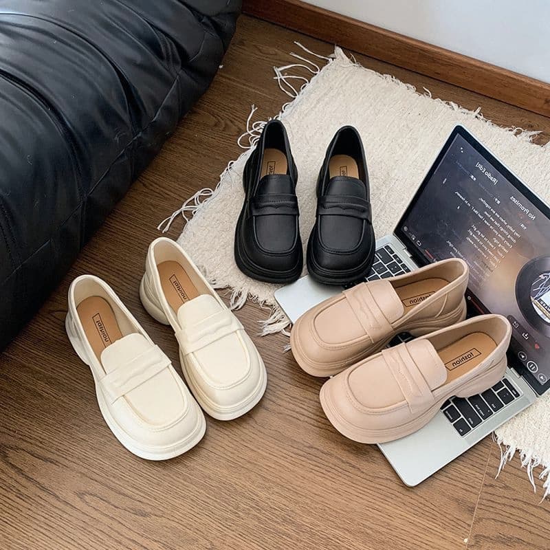 Loafers Thick Sole British Style Women's Slip-on Shoes 2024 Fancy Spring & Fall New arrival Height-increasing Shoes Women's Shoes