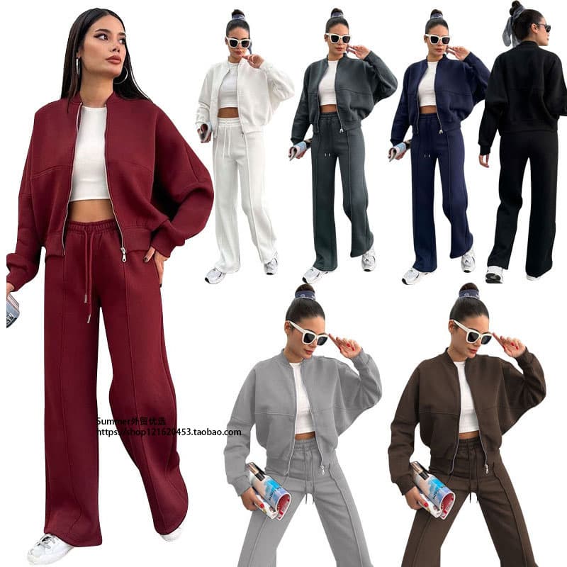 Zip-Up Hoodie Straight Pant Suit