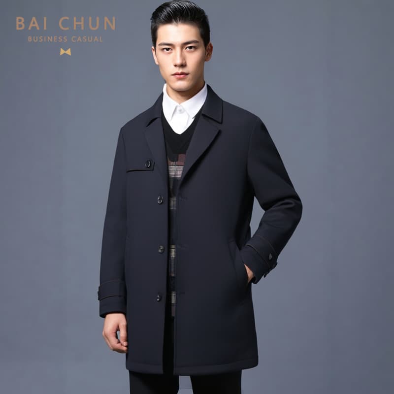 2025 New Spring and Autumn Trench Coat Jacket for Men, Mid-Length Business Casual Suit Collar Jacket for Middle-Aged and Elderly Men, Dad's Jacket