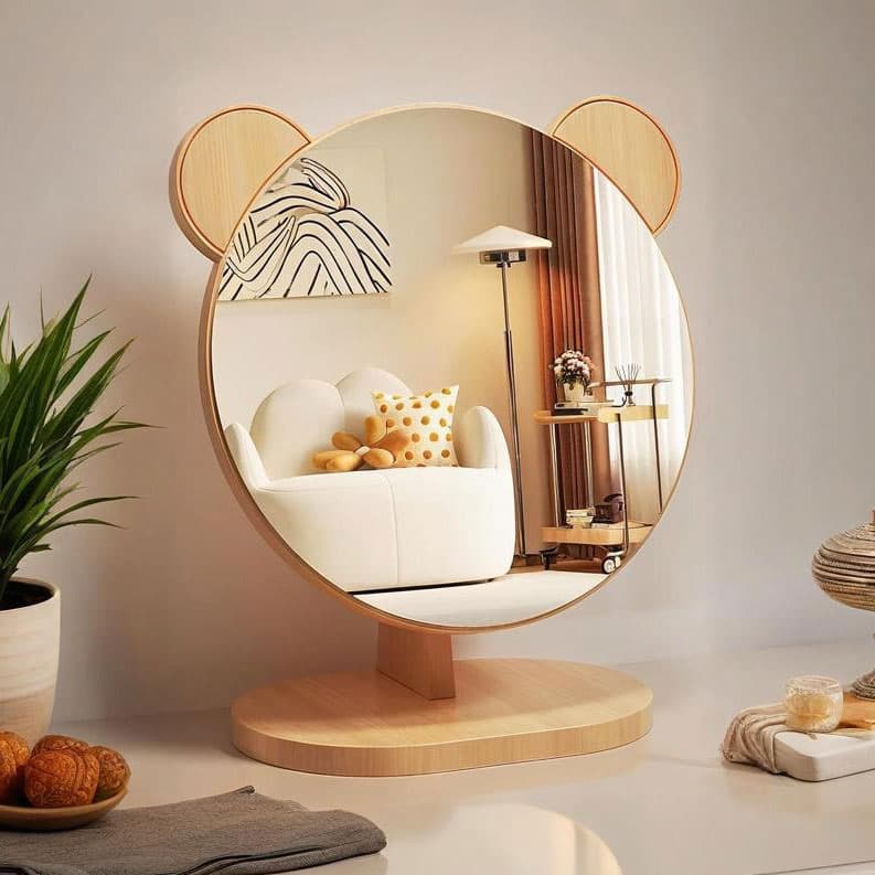 Desktop Vanity Mirror 2025 New Style French Makeup Mirror Wooden Student Dormitory Bedroom ins Special-Shaped Mirror