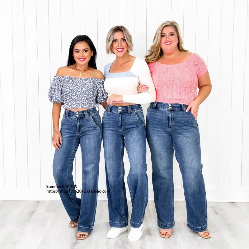 European and American Large Size Washed Straight-Leg Jeans with a Stylish Look for Export Plus Size Straight Leg Jeans