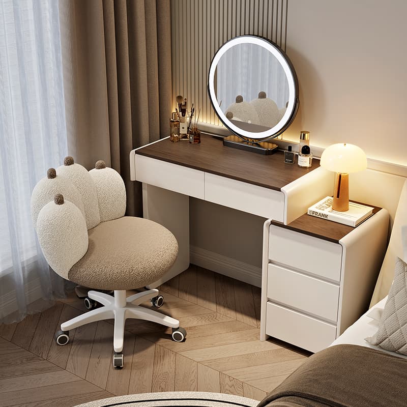 2025 New Model Small Apartment Dressing Table Bedroom Cream Style 60cm Modern Simple Light Luxury Vanity Desk with Integrated Drawer Cabinet