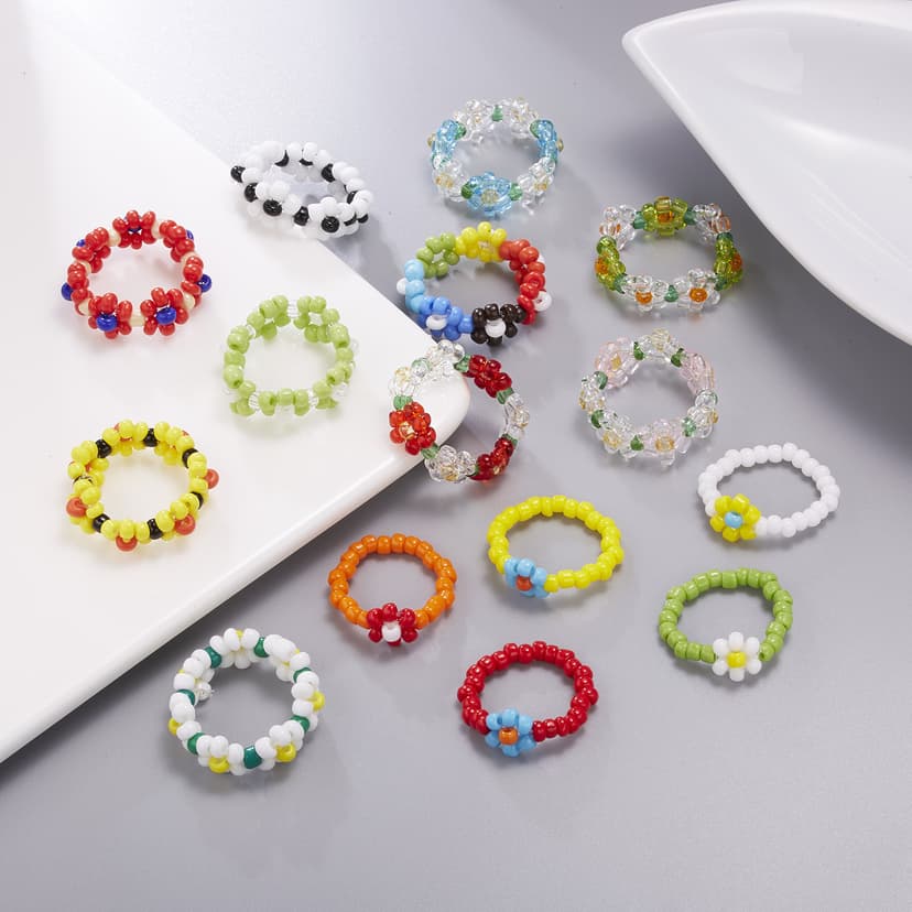 Colorful Flower Ring for Women Cross-Border New Colorful Woven Flower Ring