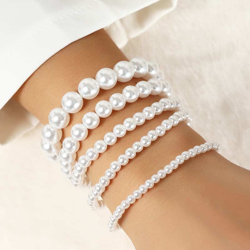 French-Style Multi-Layered Faux Pearl Light Luxury Niche Exquisite Elastic String Large and Small Pearl Bracelet 2025 New High-End Feel