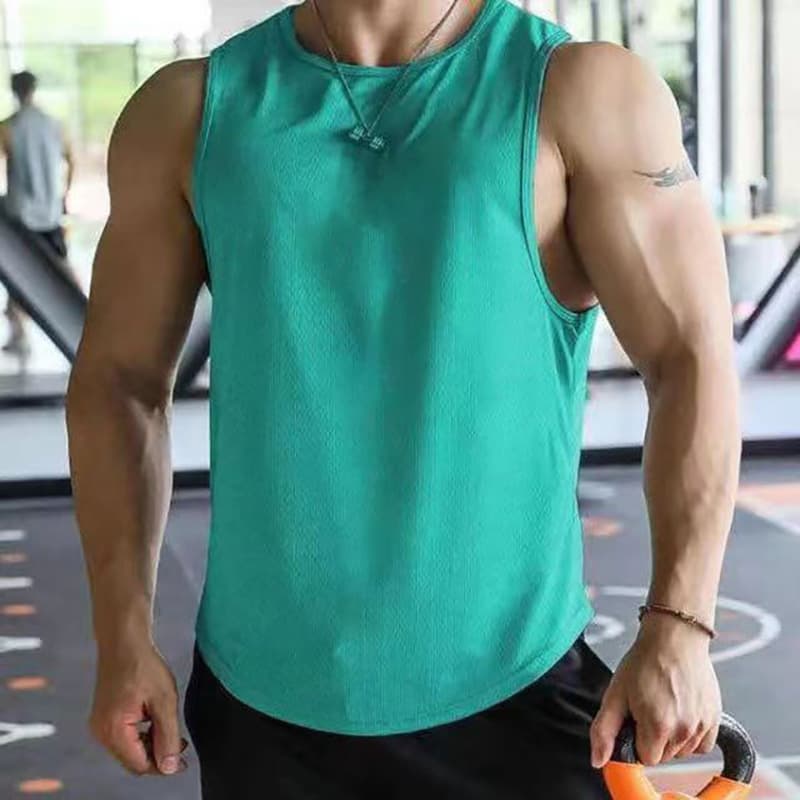 2025 Summer Sports and Leisure Muscle Fitness Mesh Breathable Quick-Drying Solid Color Sleeveless Vest for Men Men's Vest