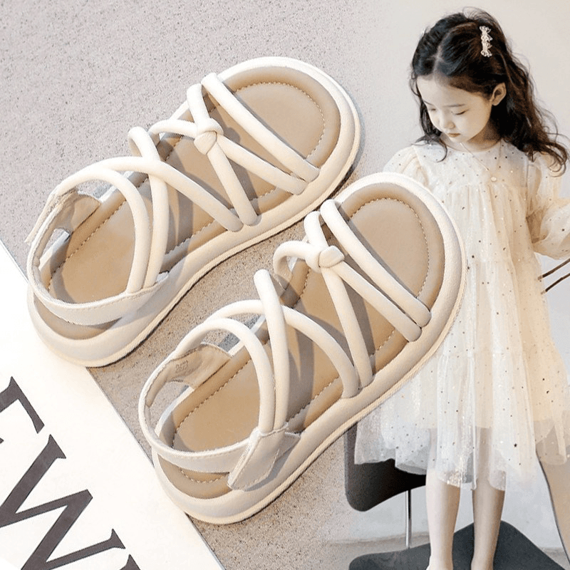 Girls' Sandals 2025 Summer New Fashion Medium and Large Children's Soft-Soled Roman Princess Shoes Girls' Children's Beach Shoes