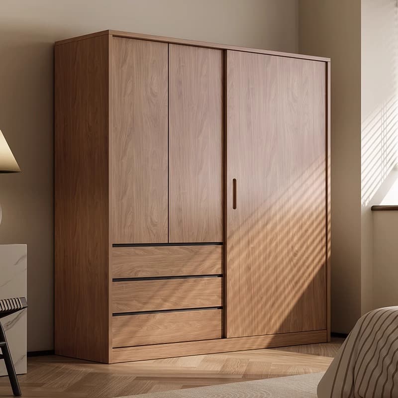 Antique Wardrobe Small Apartment Bedroom For Home Door Minimalist Modern Solid Wood Moving Door Storage Finished Wardrobe