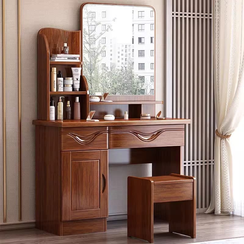 New Chinese Style Walnut Dressing Table Bedroom Modern Minimalist Storage Cabinet Integrated Small Apartment Dressing Table