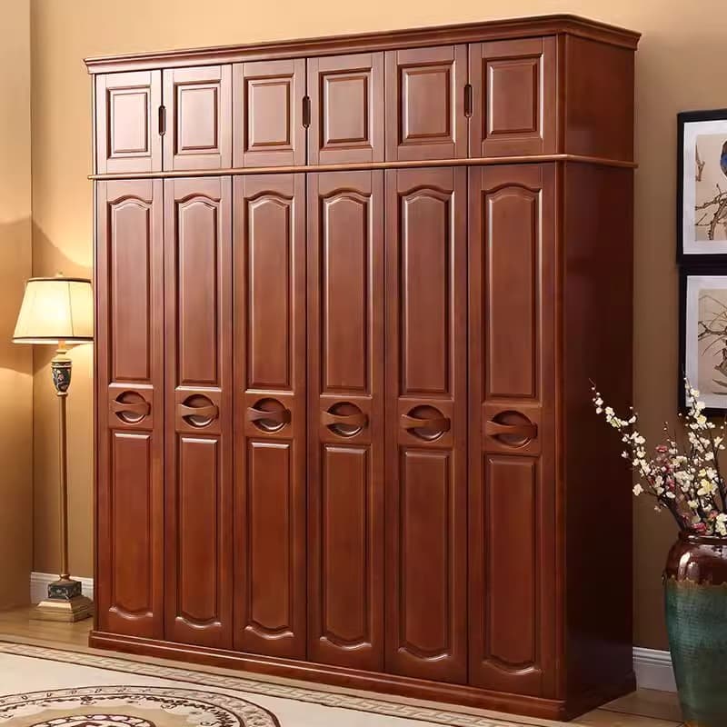 Wardrobe in New Chinese Style for Home Use in the Bedroom, Made of Solid Wood, Modern and Simple, Suitable for Small Apartments, Storage Solid Wood Wardrobe