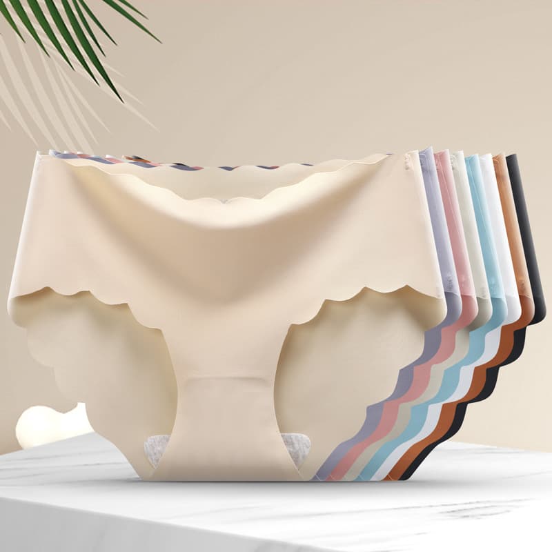 Ice silk seamless underwear women's mid waist pure cotton