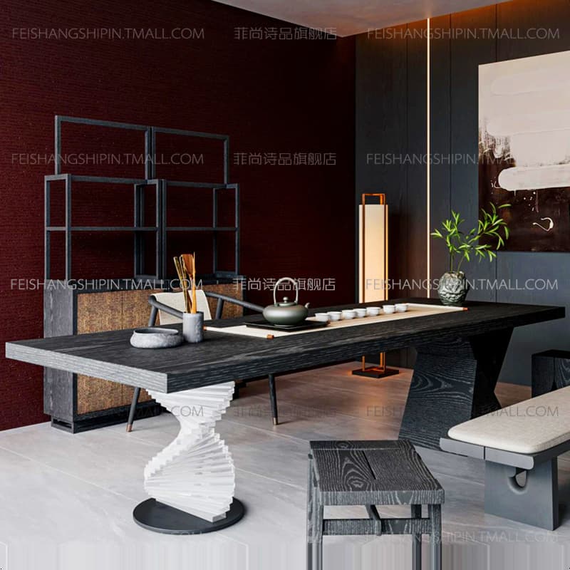 Middle Ancient Tea Table Black Retro Style Tea Table Desk Integrated Office Solid Wood Reception Middle Ancient Style Home
