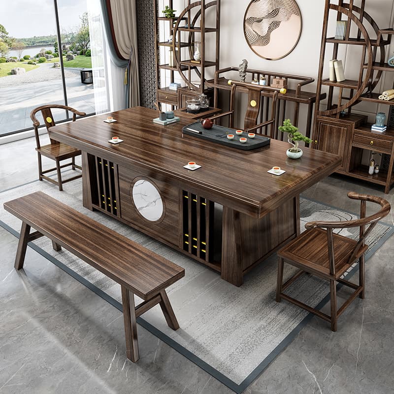 New Chinese Style Ebony Wood Solid Wood Large Board Redwood Tea Table Movable For Home Accessible Luxury Modern Office Kettle Integrated