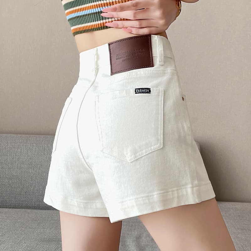 White Denim Shorts for Women, Summer 2025 New Style, Stretchy, Versatile, Pear-Shaped, Hip-Covering, High-Waisted, A-Line, Loose Wide-Leg Pants