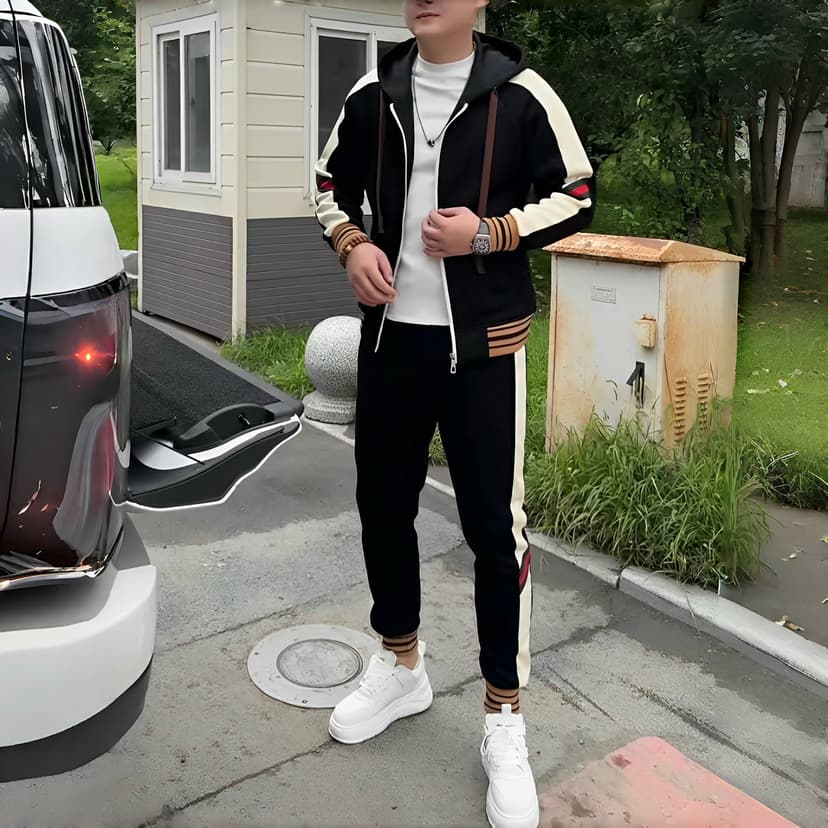 Men's Suit 2025 Autumn New Style, Versatile and Fashionable, Zipper Casual Trendy Hooded Patchwork, Slimming and Handsome