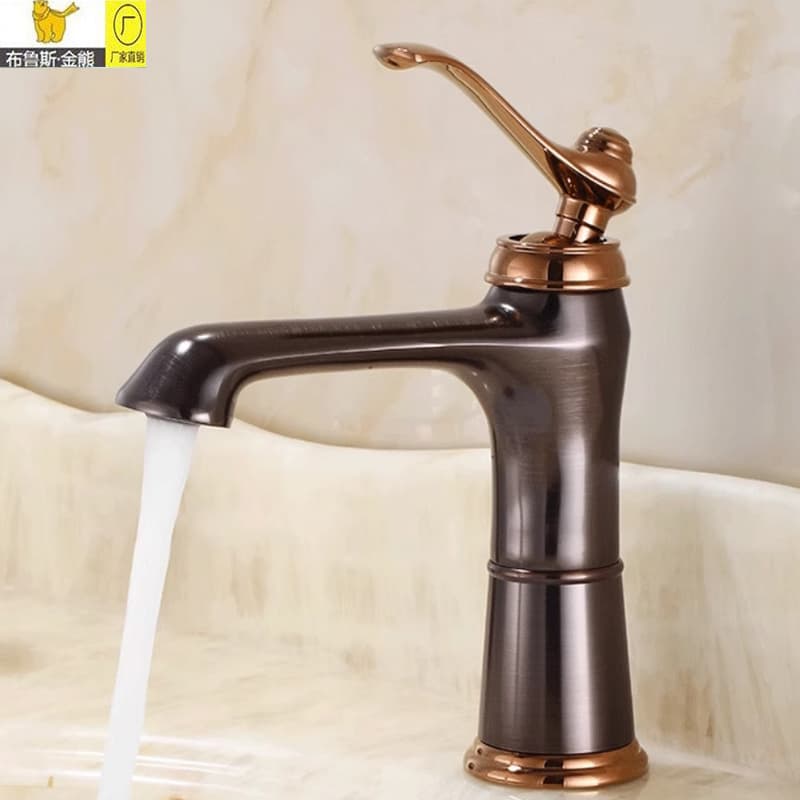 American-Style Golden Faucet, Rose Gold Hot and Cold All-Copper European-Style Vintage Rotating Basin, Black-Brown Antique Bronze Washbasin