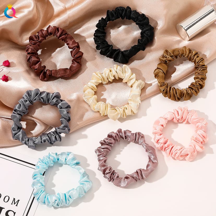 Thin Headband Hairband Women's Satin Scrunchie Fresh Solid Color Thin Hair Tie