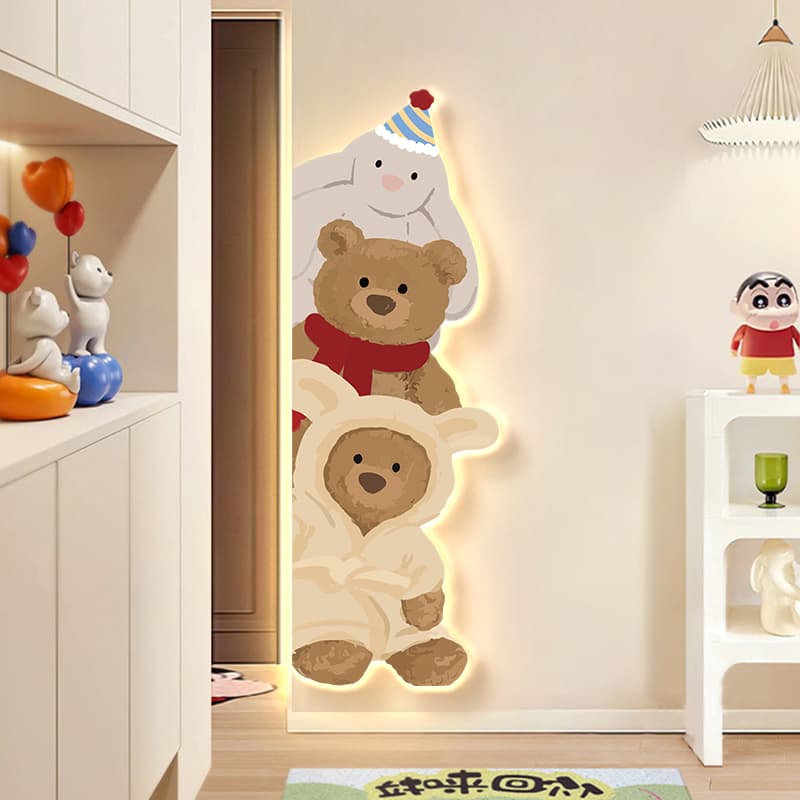 Cream style children's room decorative painting with light painting living room mural entrance hallway wall lamp wall painting at the end of the corridor