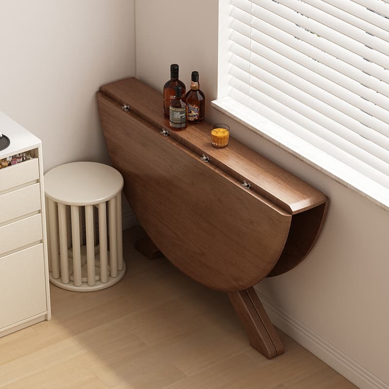 Solid Wood Foldableing Dining Table That Does Not Take up Space 2025 New Simple Walnut Color Dining Table Round Dining Table Complete Installation