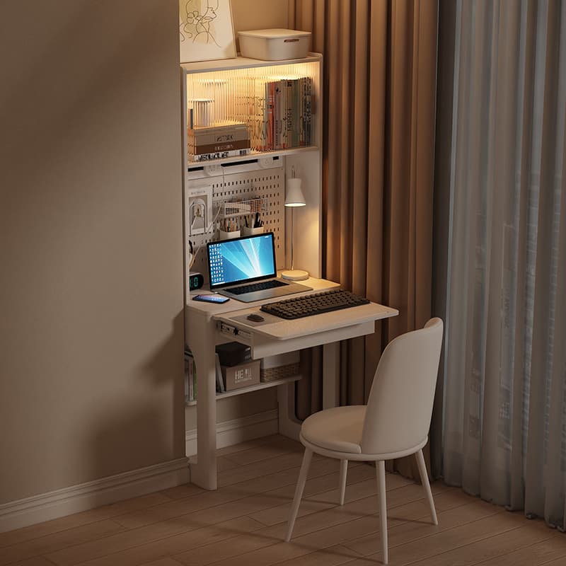 French Cream-Style Retractable Desk, Narrow Bedroom Wall-Mounted Desk, Space-Saving Desk with Sockets 80cm