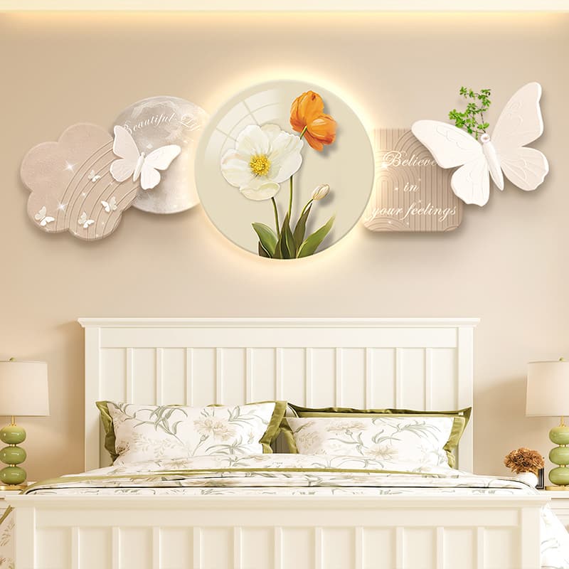 Cream Style Bedroom Bedside Decorative Painting Scandinavian Fancy Butterfly Hanging Painting Room Master Bedroom Background Wall Lamp Painting