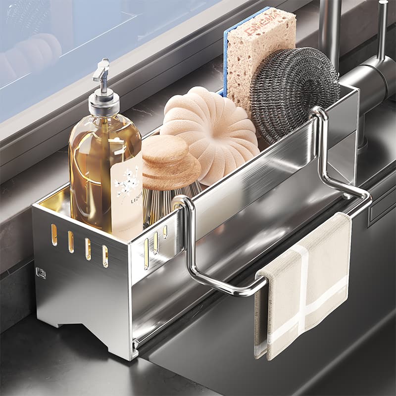 Kitchen Stainless Steel Sink Rack Dishwashing Sink Faucet Dishwashing Sponge Scouring Pad Rag Draining Rack