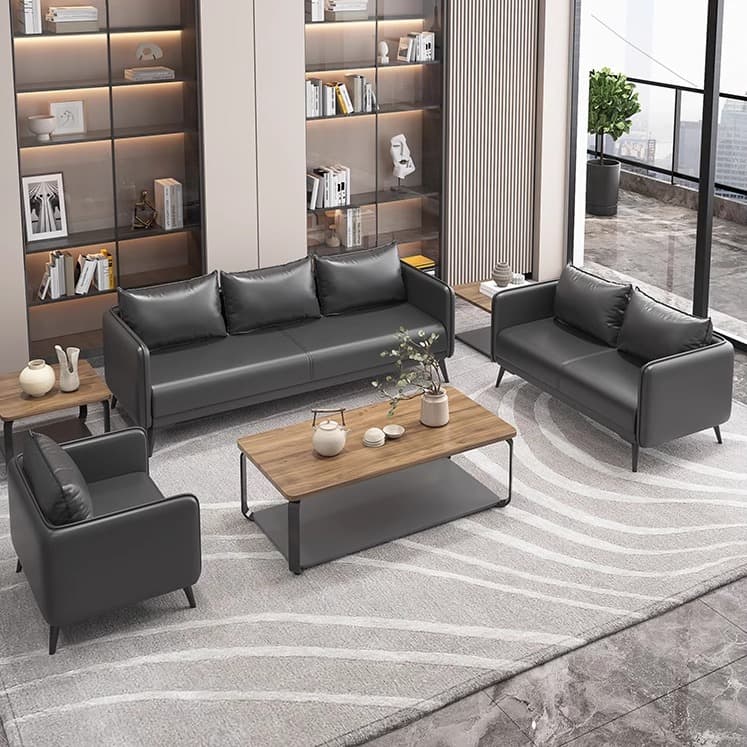 Office Sofa Coffee Table Combination Business Reception Simple Modern Small Three-Seat Black Office Sofa