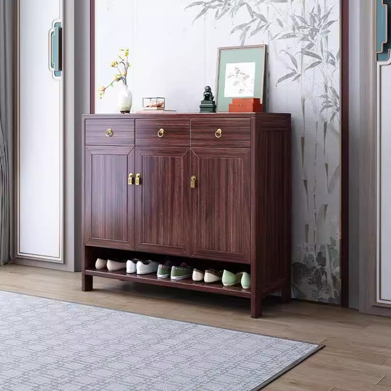 New Chinese-style Ebony Wood Solid Wood Shoe Cabinet with Two Doors and Three Doors Accessible Luxury Living Room Entry Door Wall Multi-layer Shoe Cabinet