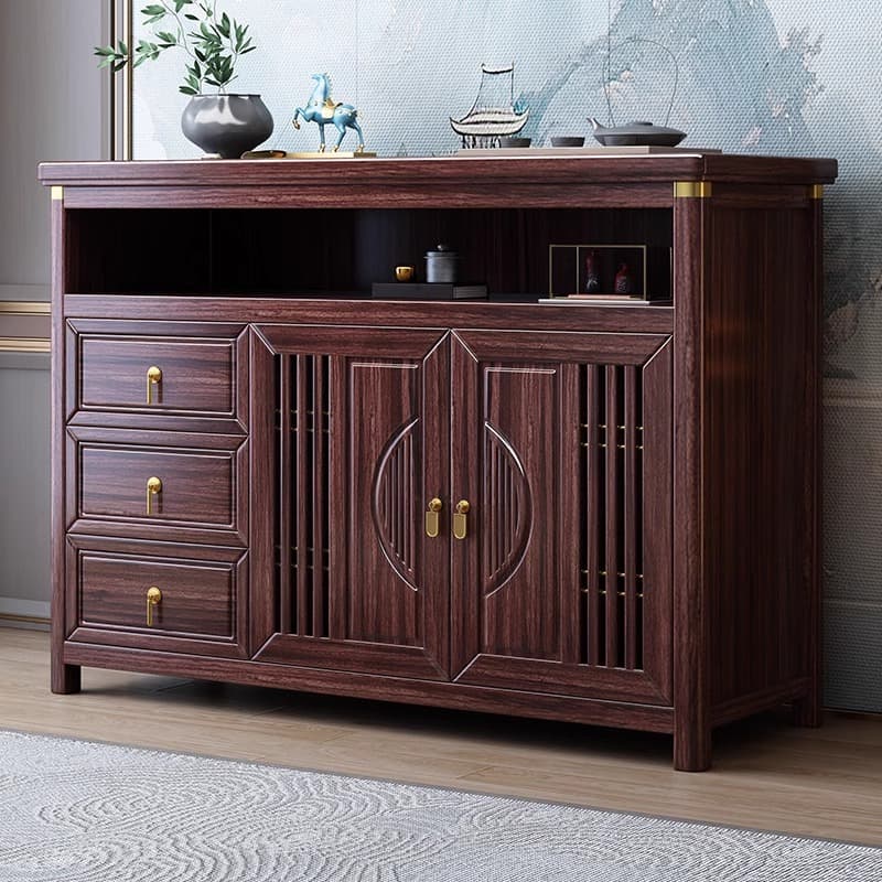 New Chinese Style Ebony Wood Solid Wood Sideboard Living Room Wall Storage Cabinet Side Cabinet Integrated Tea Cabinet Kitchen Storage Cabinet