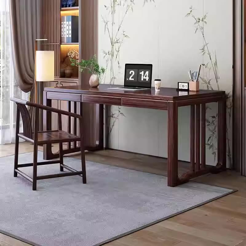 New Chinese-Style Ebony Wood Solid Wood Desk and Chair Set 2025 for Home Use 1.4/1.6/ 1.8m Study Writing Desk
