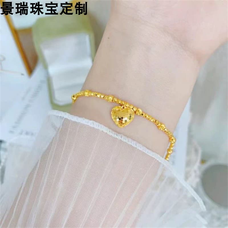 New arrival 999 Gold Sparkling Fish Scale Heart Peach Heart Tie 5G Gold Bracelet Classy Accessible Luxury Classy Women's Gift