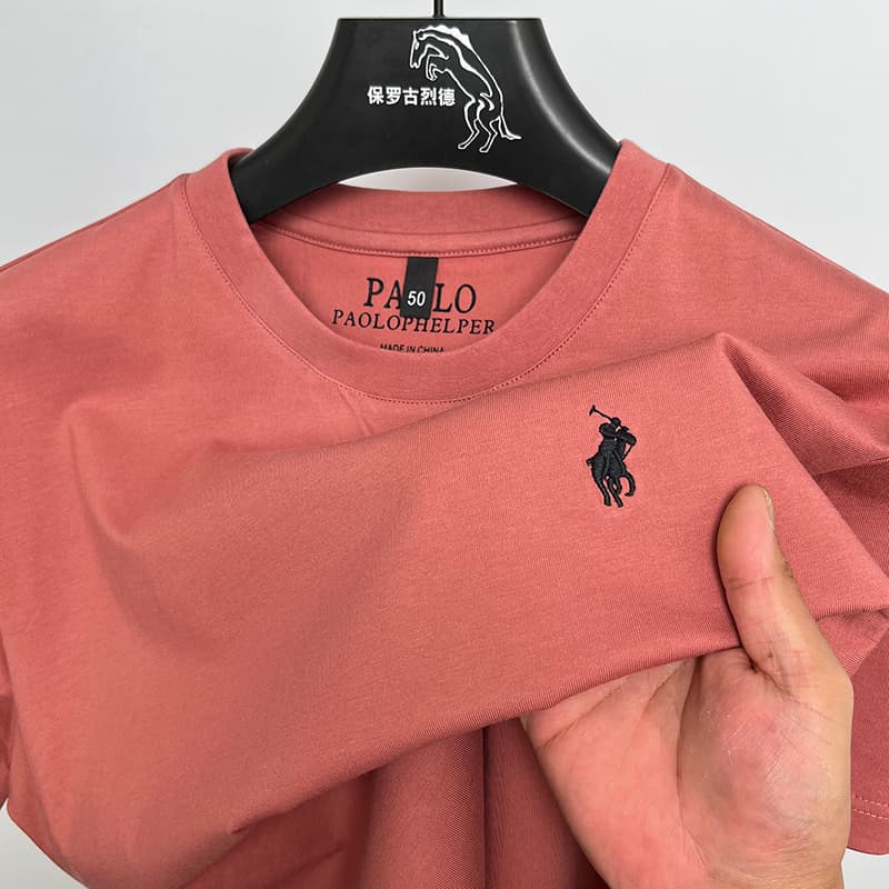 2025 New Men's Round-Neck T-Shirt with High-End Embroidered Horse Logo, Men's Clothing, 100% Cotton Top, Summer Short-Sleeve