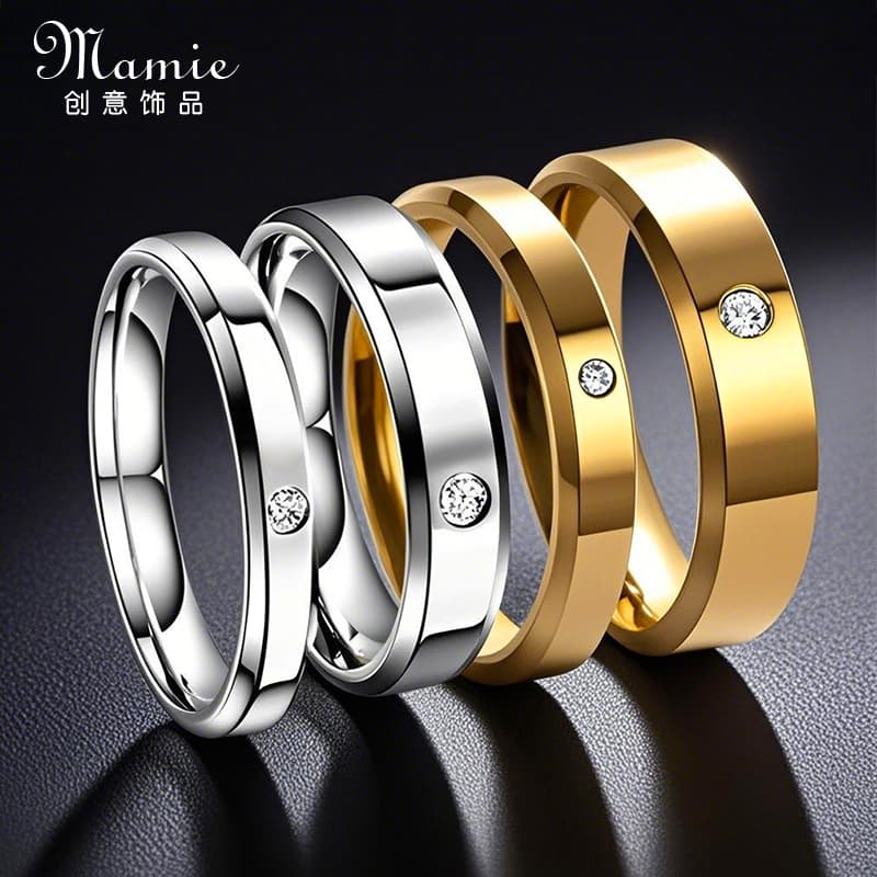 High-End Single Diamond Glossy Double Beveled Non-Fading Ring for Men, Simple Women's Ring, Vintage Titanium Steel Couple Ring