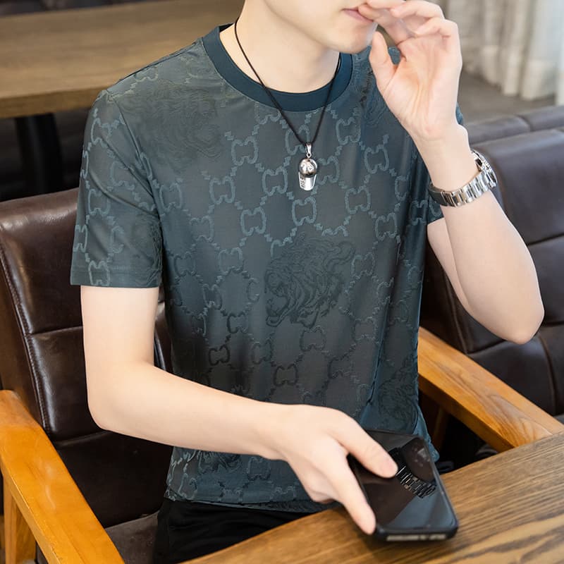 Clearance Sale New Men's Casual Quick-Dry Round Neck Summer Thin Ice Silk Short-Sleeve T-Shirt Plus Size Sports Men's Clothing